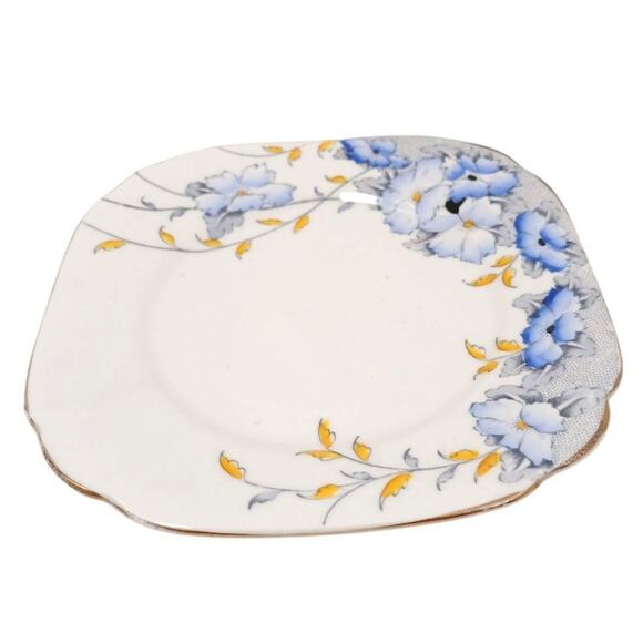 1940 Scotia Salisbury 6.5 Square Plate Fine Bone China Blue Floral Replacement - Picture 8 of 15